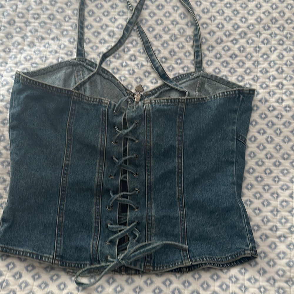Harley-Davidson Denim Blue Zip-Front Tank with Embroidered Heart Patch - Picture 4 of 9